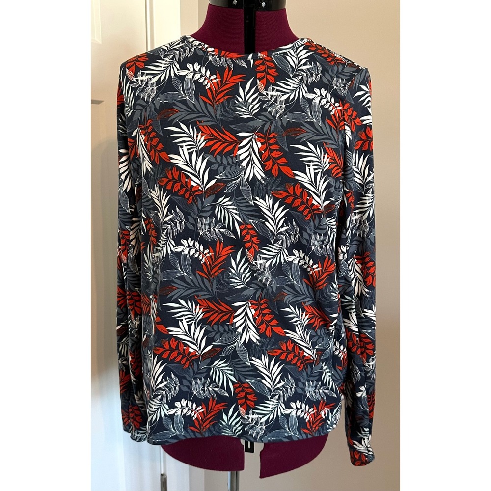 Hang Ten Womens XL Tropical Leaf Sun Shirt UPF 50+ Long Sleeve Navy Red White